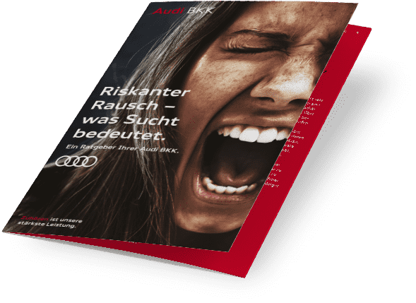 BKK-Broschüre mit dem Porträtbild einer verzweifelnd schreienden Frau.